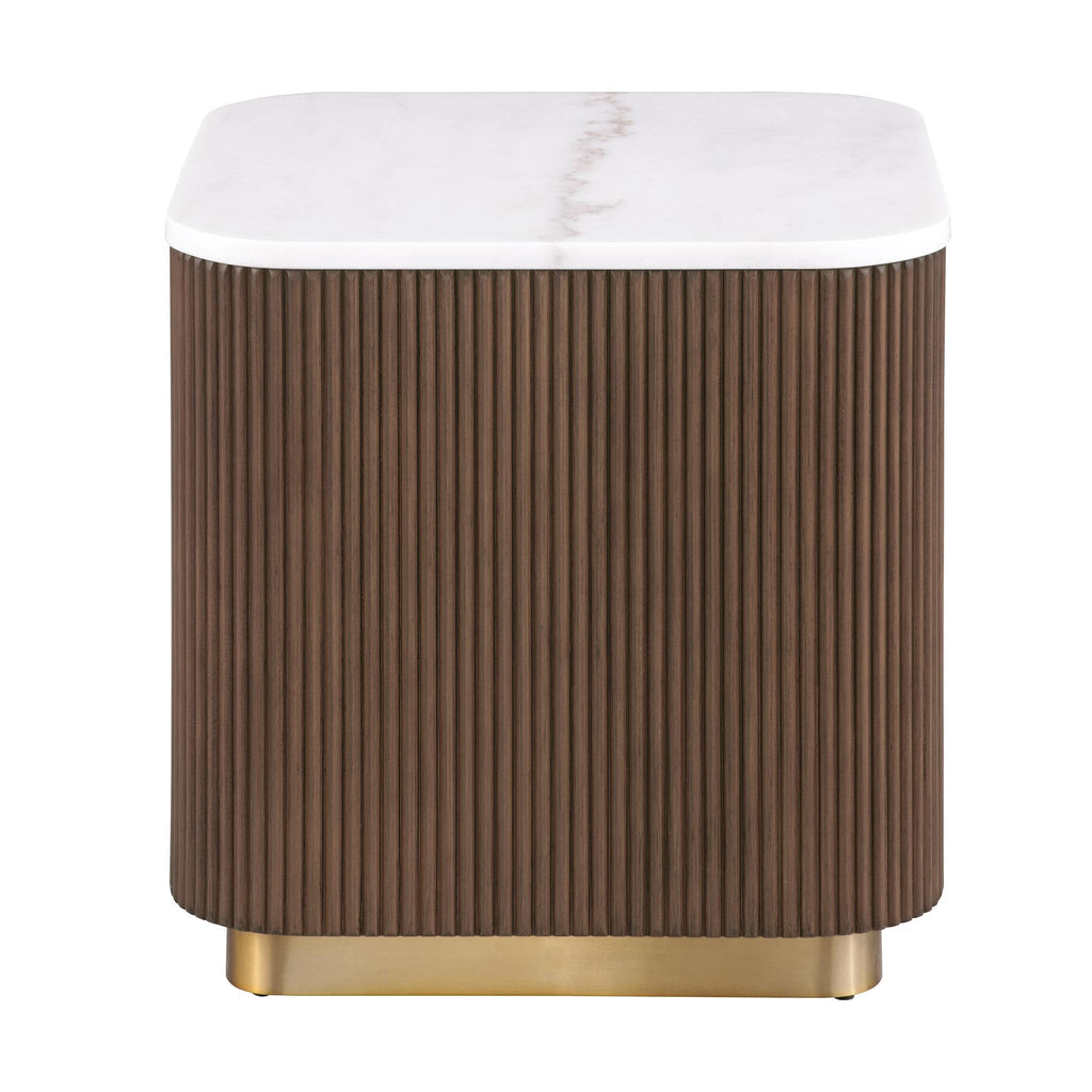 3 Piece Table Set, Square Cocktail Table & 2 Square End Tables - Brown / Gold / White