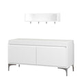 Wall Mounted Entryway Shelf With Hooks And Storage Bench Set - Off White