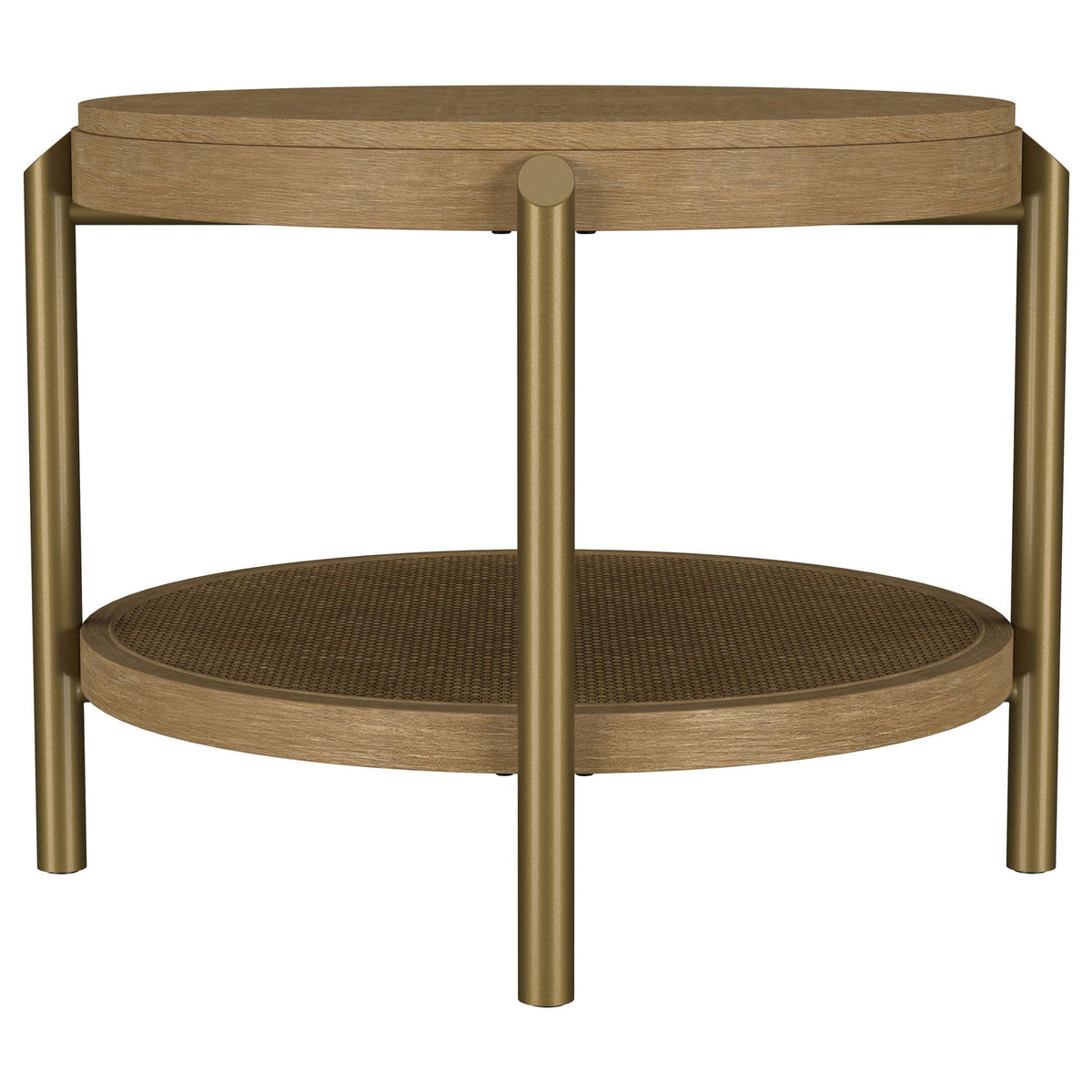 Arini Round End Side Table With Storage Shelf Sand Wash