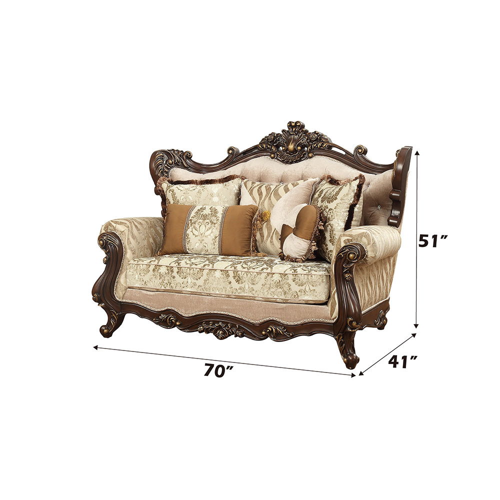 Shalisa - Loveseat With 5 Pillows (Same Lv01586) - Fabric & Walnut