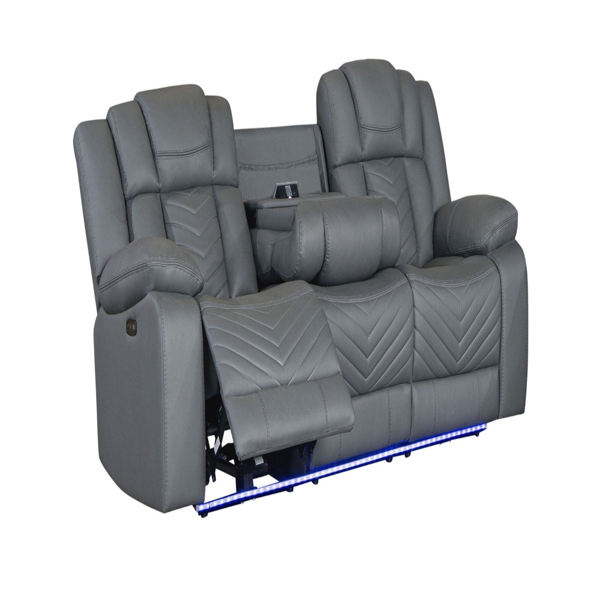 Raize - 10 Power Reclining Sofa With DDT, WC And LED - Gray