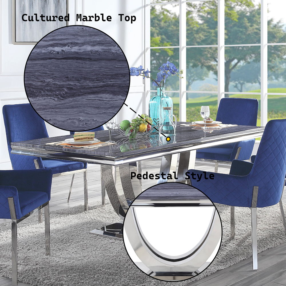 Cambrie - Dining Table With Engineered Stone Top - Engineered Stone Top & Mirrored Silver