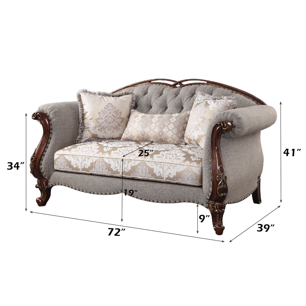 Miyeon - Loveseat With 3 Pillows - Fabric & Cherry