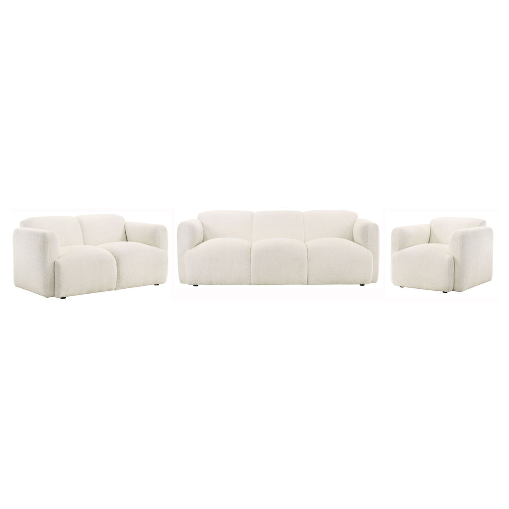 Dorset 3-piece Upholstered Round Track Arm Sofa Set White