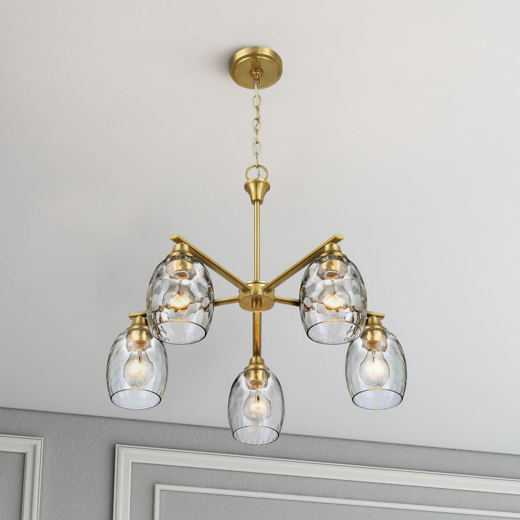 5 Lights Linear Arms With Chain Chandelier - Clear / Gold