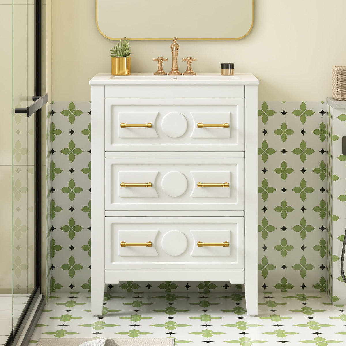 Bathroom Vanity With Sink, Free Standing Single Set, 3 Drawer Storage Cabinet
