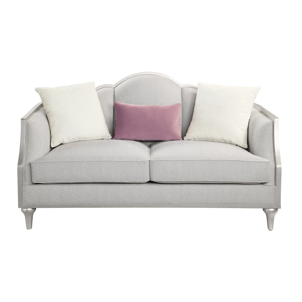 Kasa - Loveseat With 3 Pillows - Beige Linen & Champagne