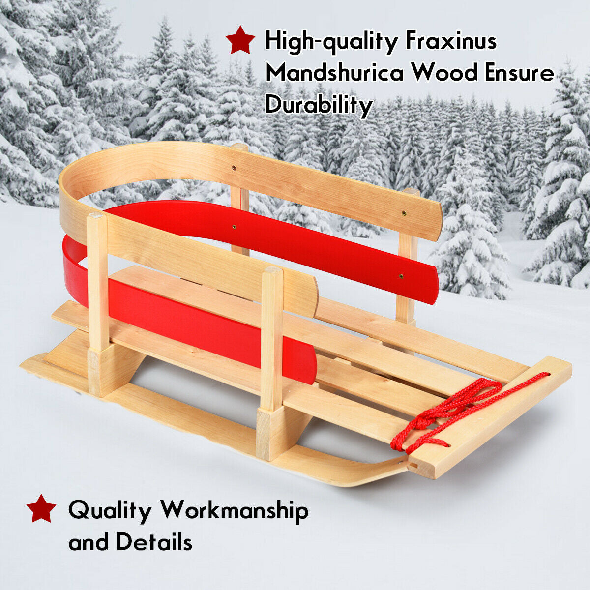 Outdoor Play Baby Kids Wooden Sled with Solid Wood Seat