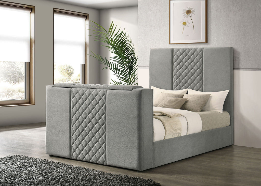 Tara 61-inch Upholstered Queen Panel TV Bed Grey