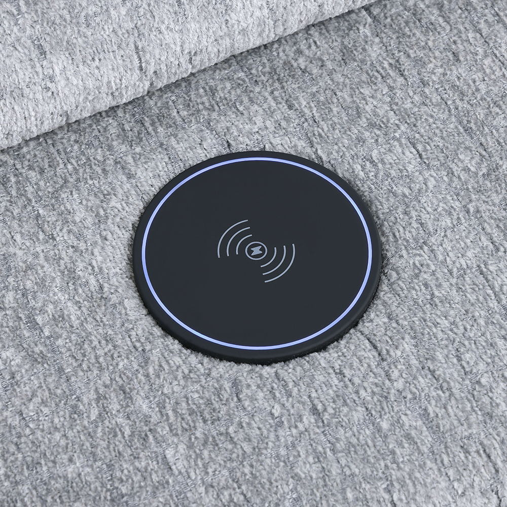 Fullar - Modular Console With Wireless Charger - Light Gray Chenille