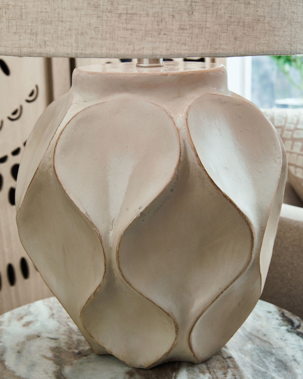 Edselham - Paper Table Lamp - Distressed Cream