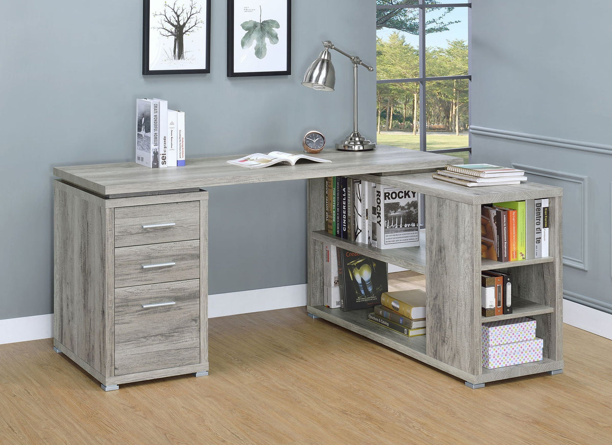Yvette 60-inch 3-drawer L-Shape Computer Desk Grey Driftwood