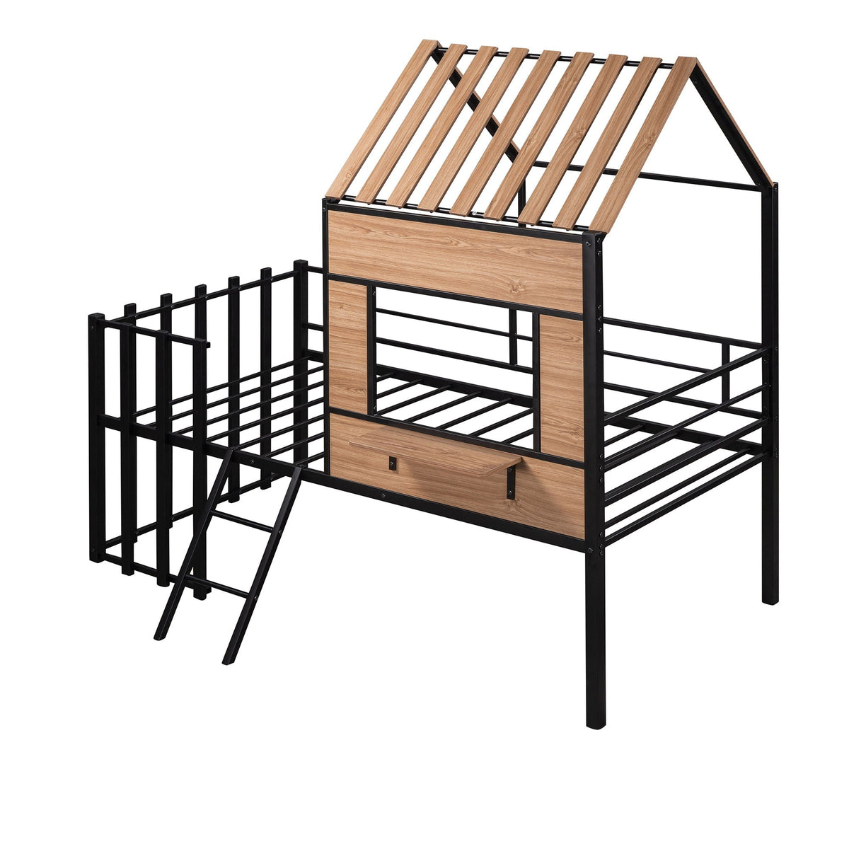 Loft Bed With Roof, Window, Guardrail, Ladder