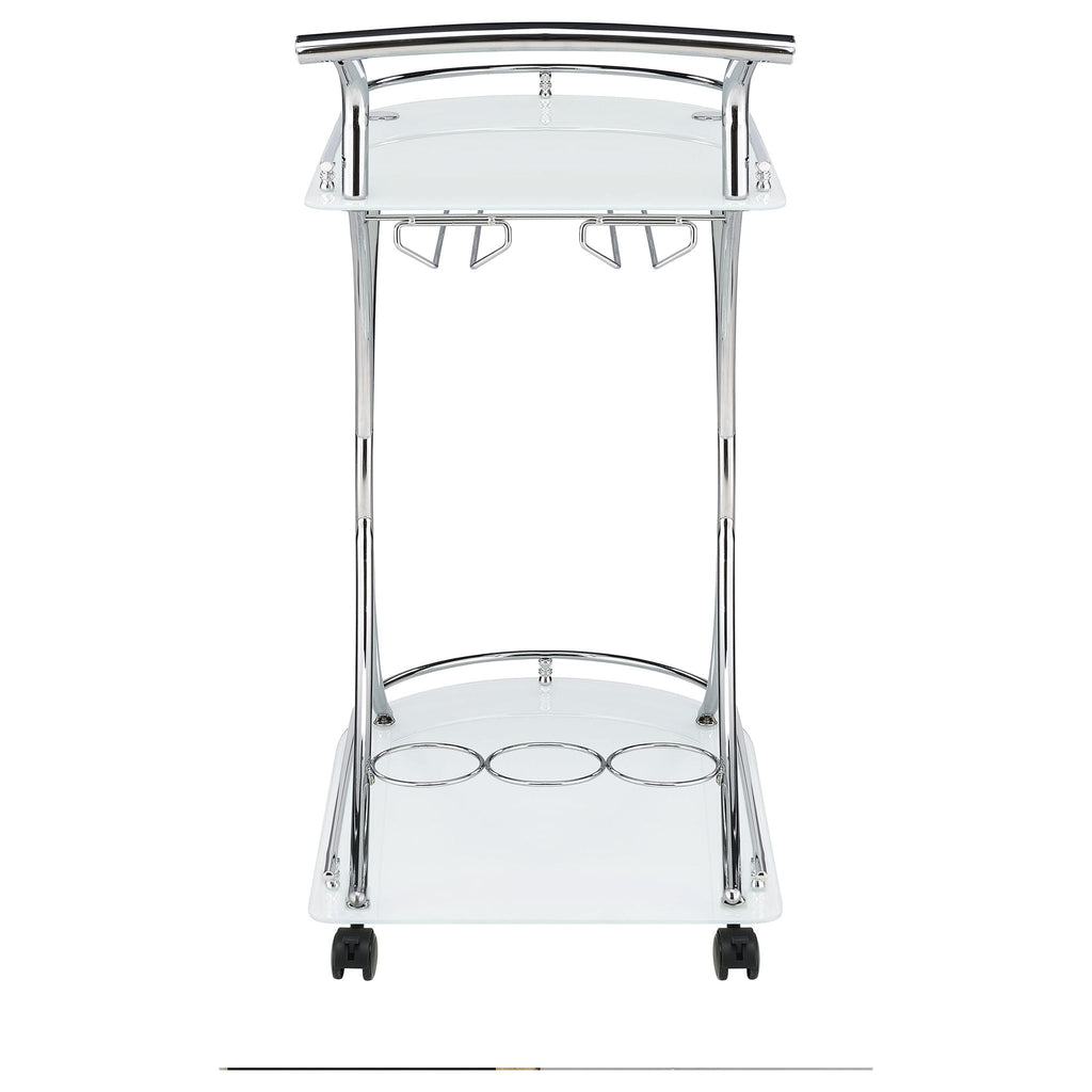 Elfman 2-tier Glass Shelf Metal Bar Cart White and Chrome