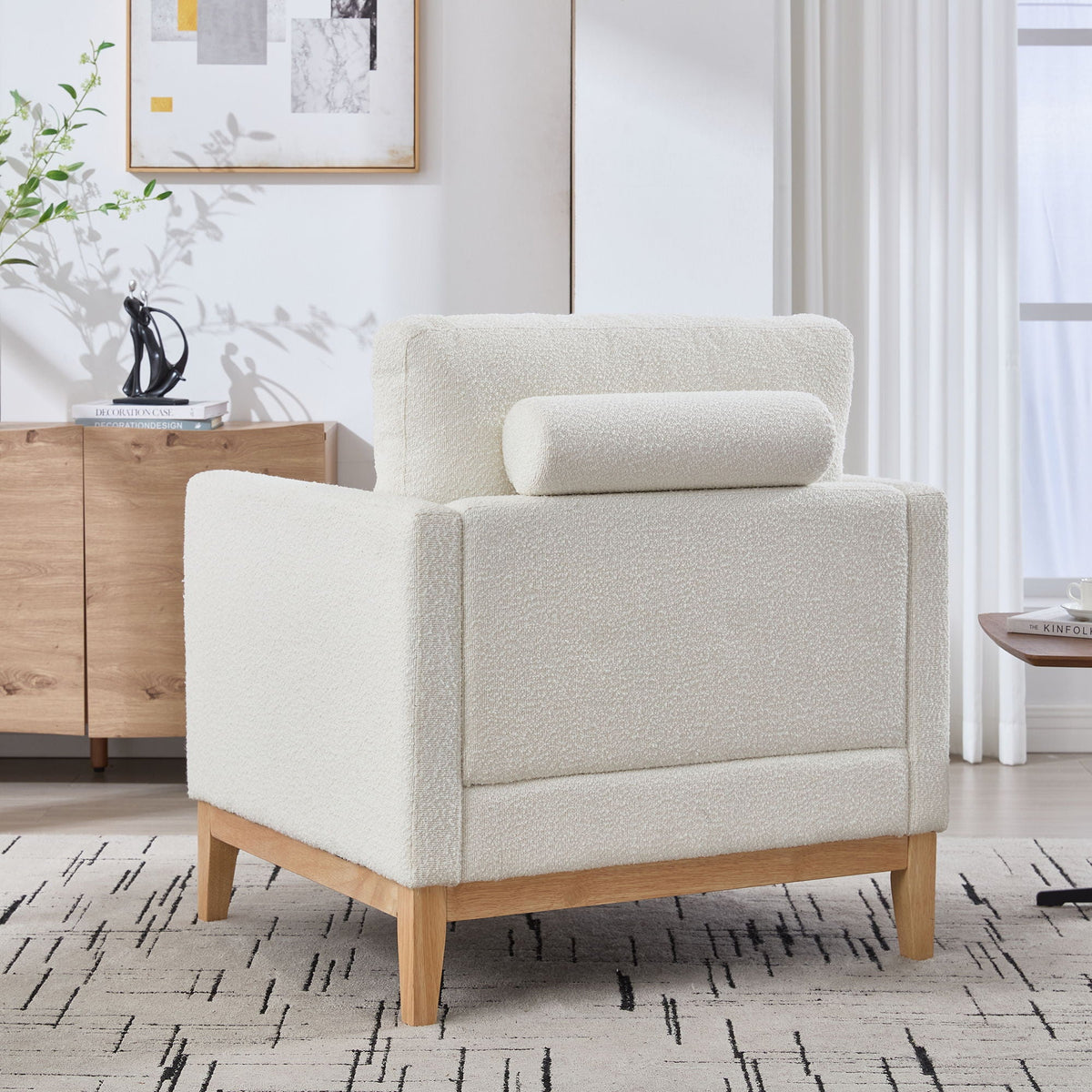 Wide Modern Performance Accent Chair With Natural Legs