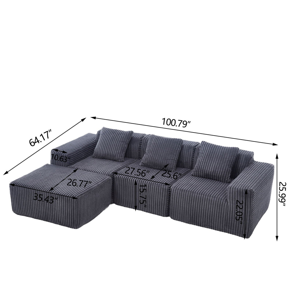 L - Shape Modern Minimalist Modular Sectional Sofa, Upholstered Cloud Couch With Deep Seats