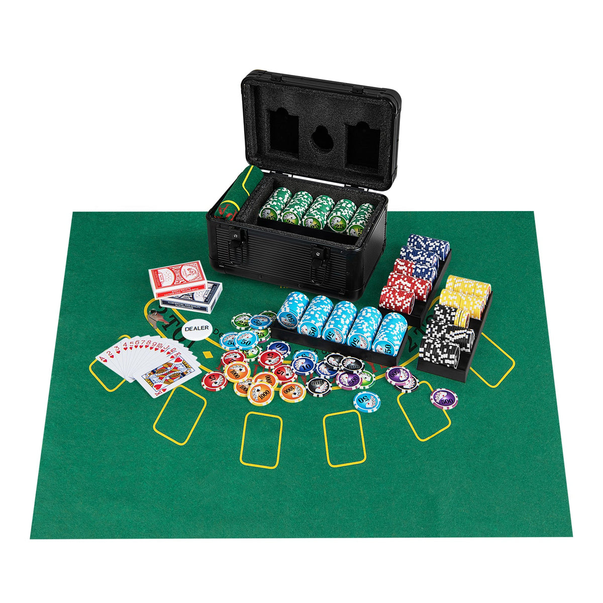 Casino Poker Chips with 600 Pieces Chips Texas Holdem Poker Chip Set-Black