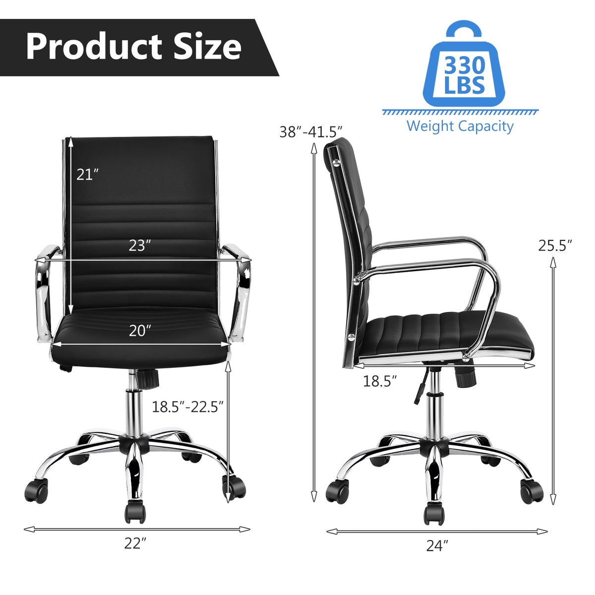 High Back Ribbed Office Chair with Armrests