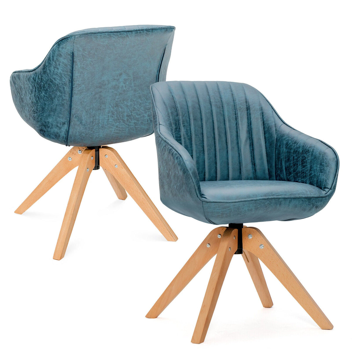 Modern Leathaire Set of 2 Swivel Accent Chair with Beech Wood Legs