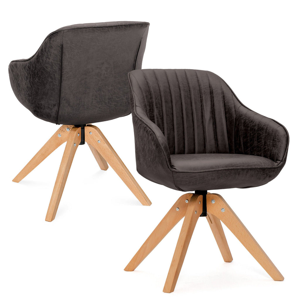 Modern Leathaire Set of 2 Swivel Accent Chair with Beech Wood Legs