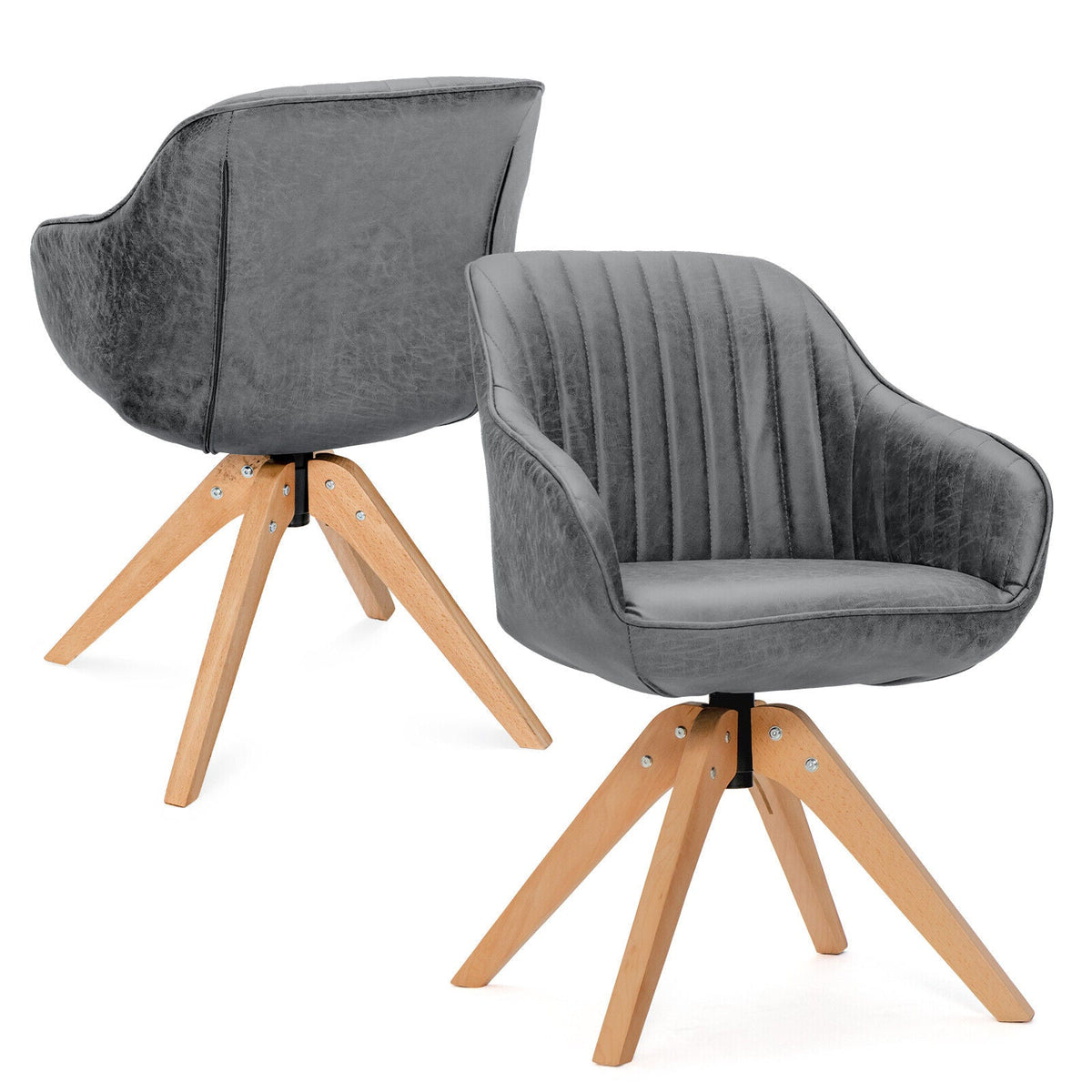 Modern Leathaire Set of 2 Swivel Accent Chair with Beech Wood Legs