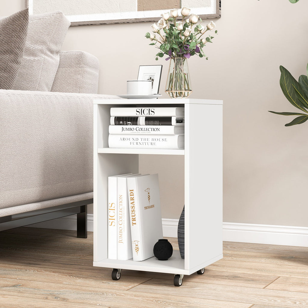 Mobile File Cabinet Wooden Printer Stand Vertical Storage Organizer-White