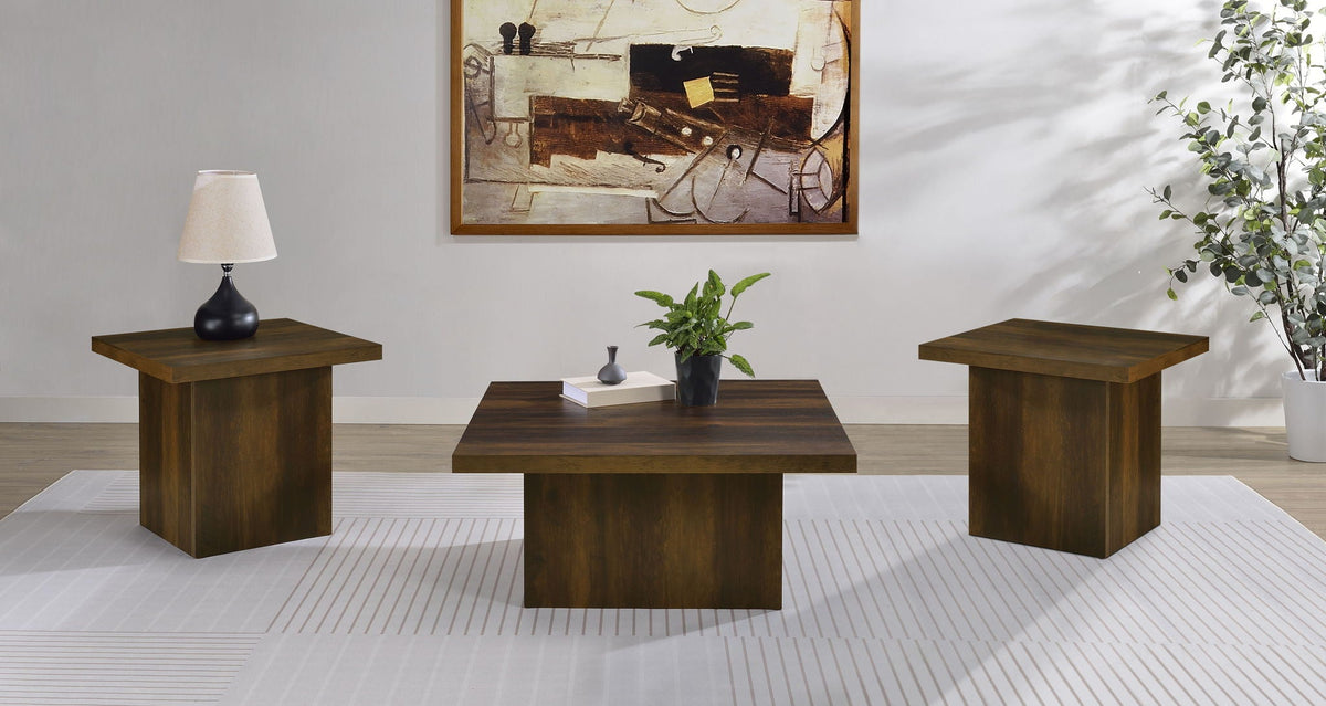 Devar 3-piece Square Coffee and End Table Set Dark Pine