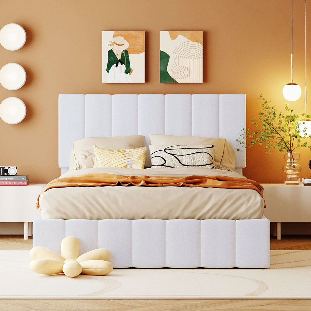 Elegant Upholstered Platform Bed With Hydraulic Storage System