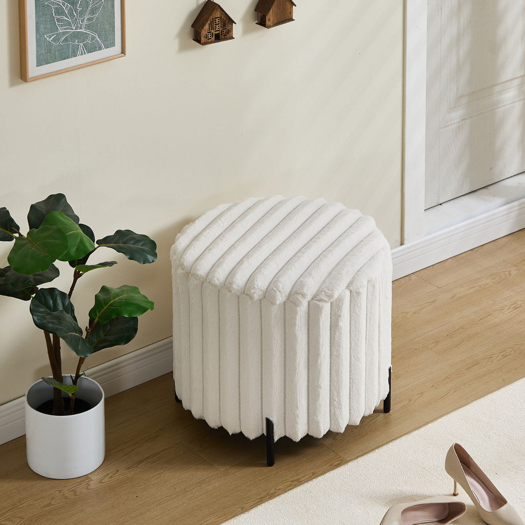 Wide Upholstered Round Pouf Ottoman Foot Rest