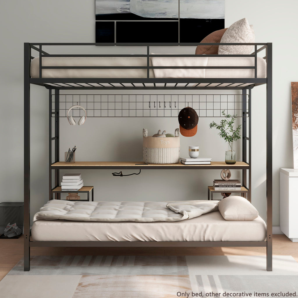 Ethan - Bunk Bed With Desk, Charging Station, Storage Shelves