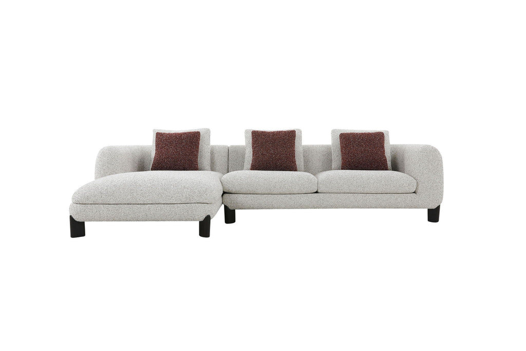 Mardi - Tweed Sectional Sofa With 3 Pillows - Maroon / Beige