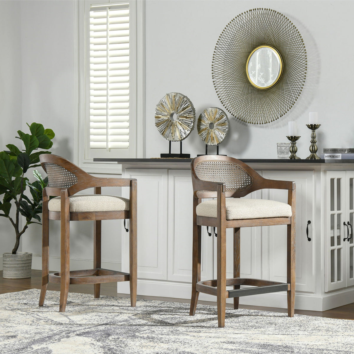 Americana - Mid-Century Modern Cane Back Counter Stool