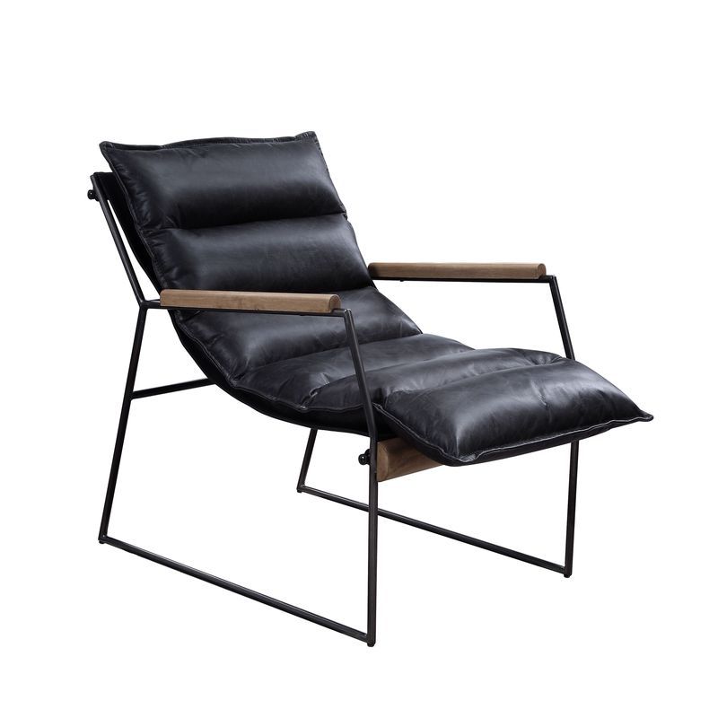 Luberzo - Accent Chair - Distress Espresso Top Grain Leather & Matt Iron