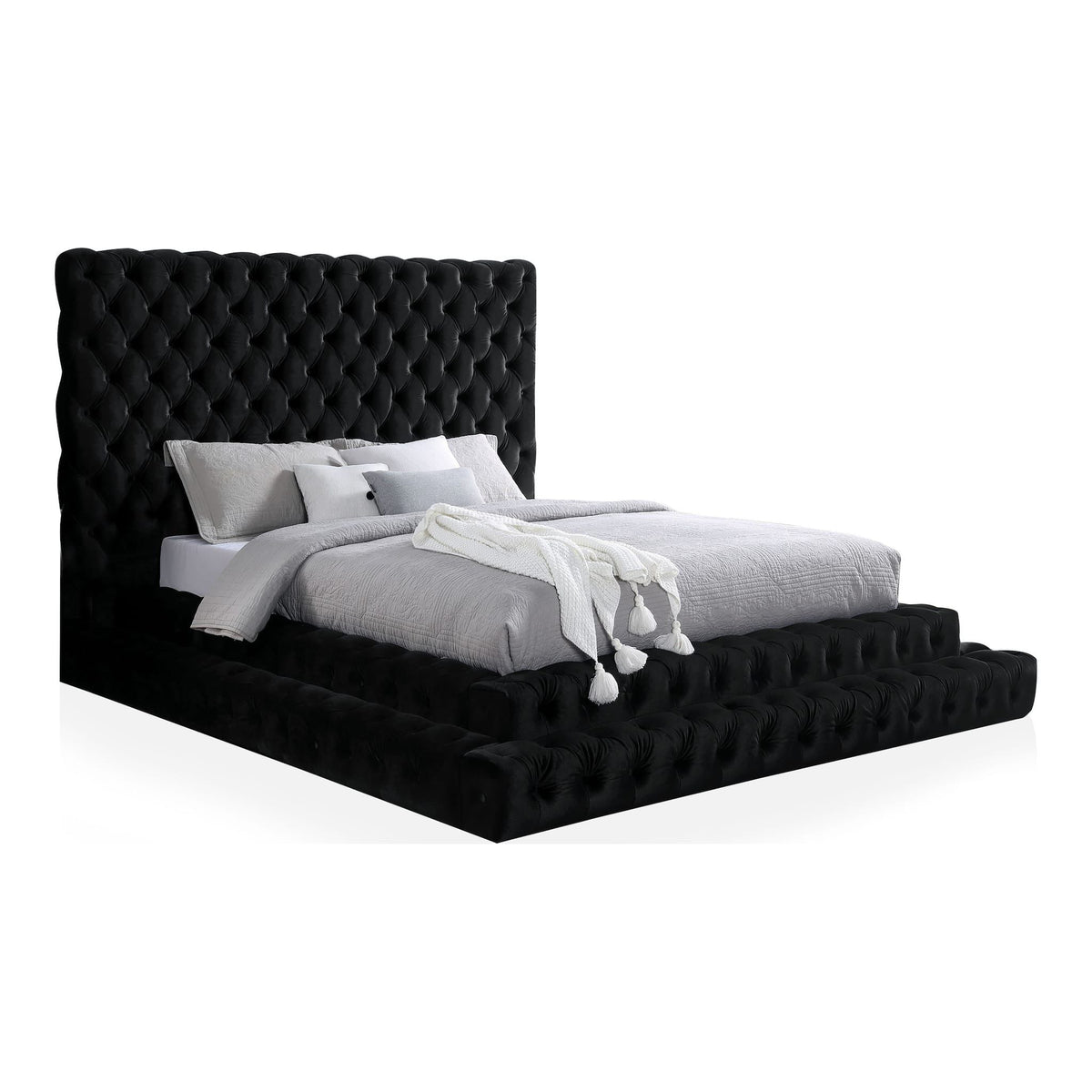 Tufted Oversized Headboard Platform Bed With Fully Upholstered Frame