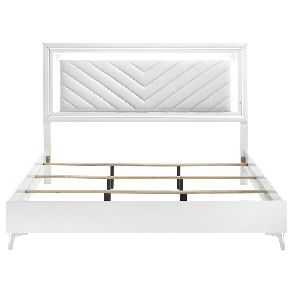 Cassia Eastern King LED Panel Bed White High Gloss