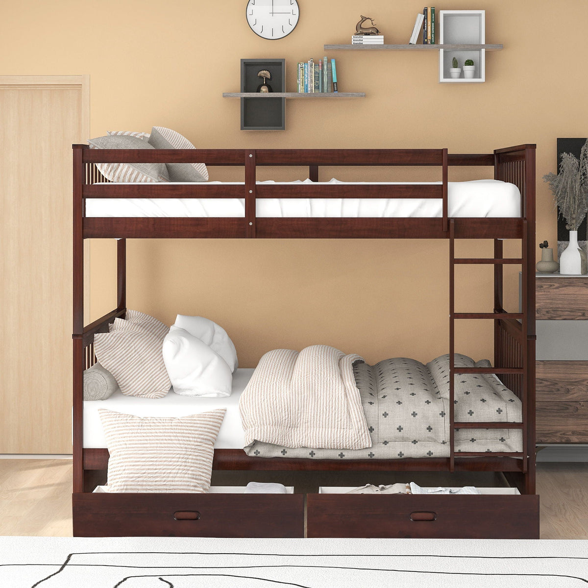 Bunk Bed With Ladders And 2 Storage Drawers