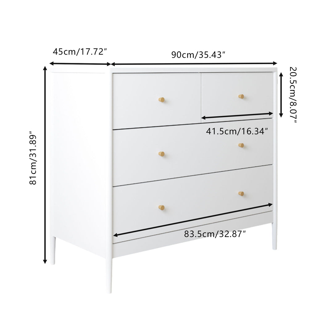 4 Drawer Kids Dresser With Antique Brass Pulls - White