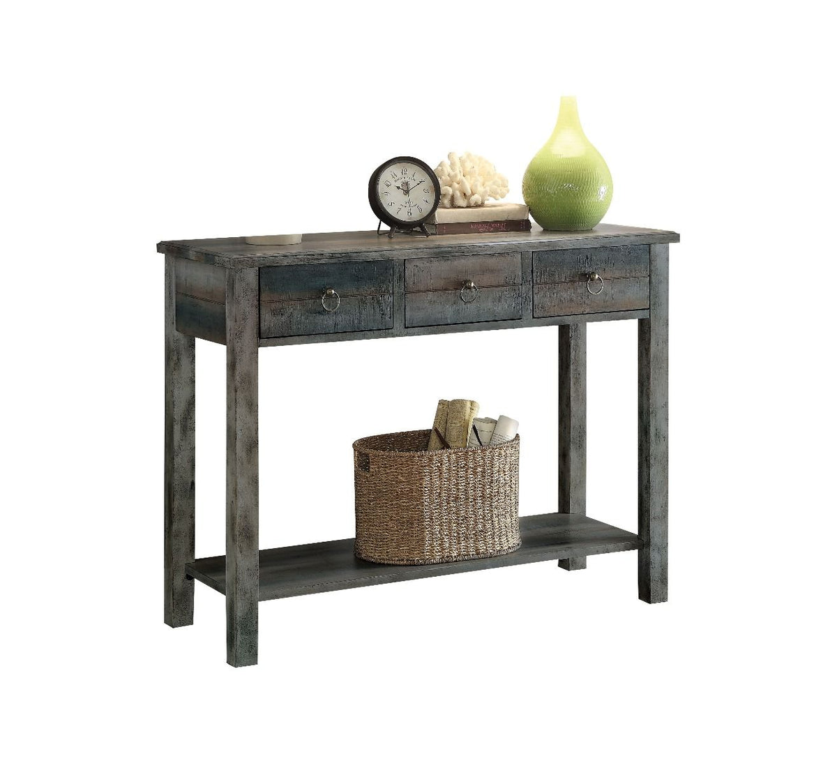 Glancio - Console Table - Antique Gray & Teal
