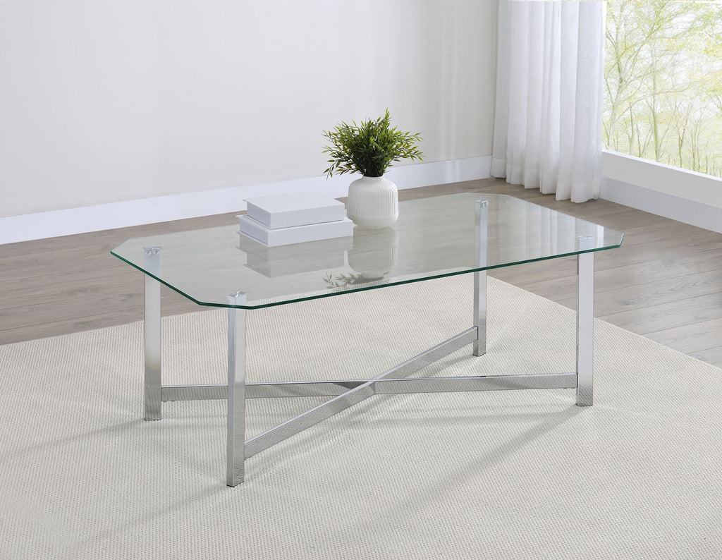 Cronin Rectangular Tempered Glass Top Cocktail Coffee Table Chrome