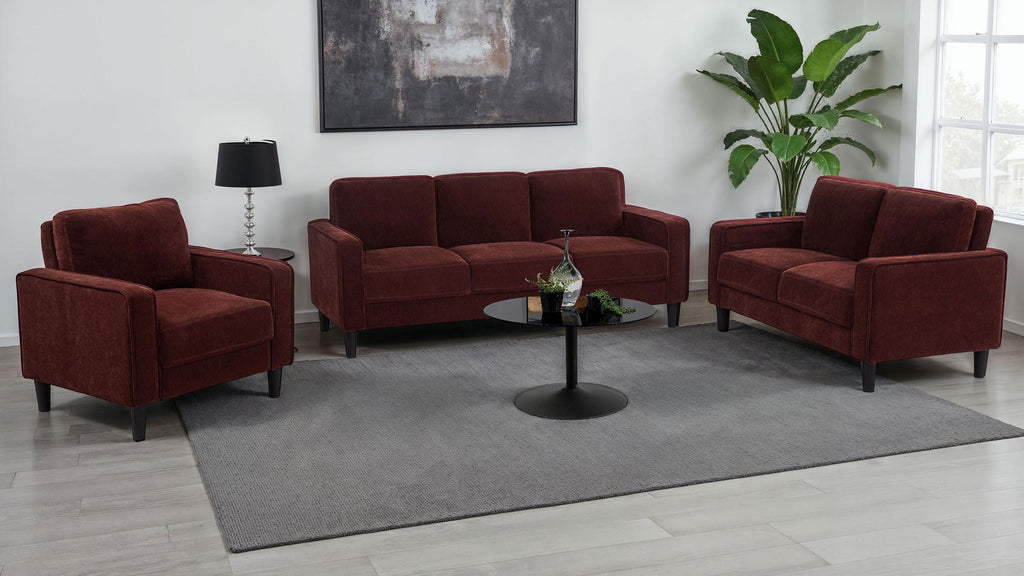 Ruth 3-piece Fabric Upholstered Track Arm Sofa Rust Red