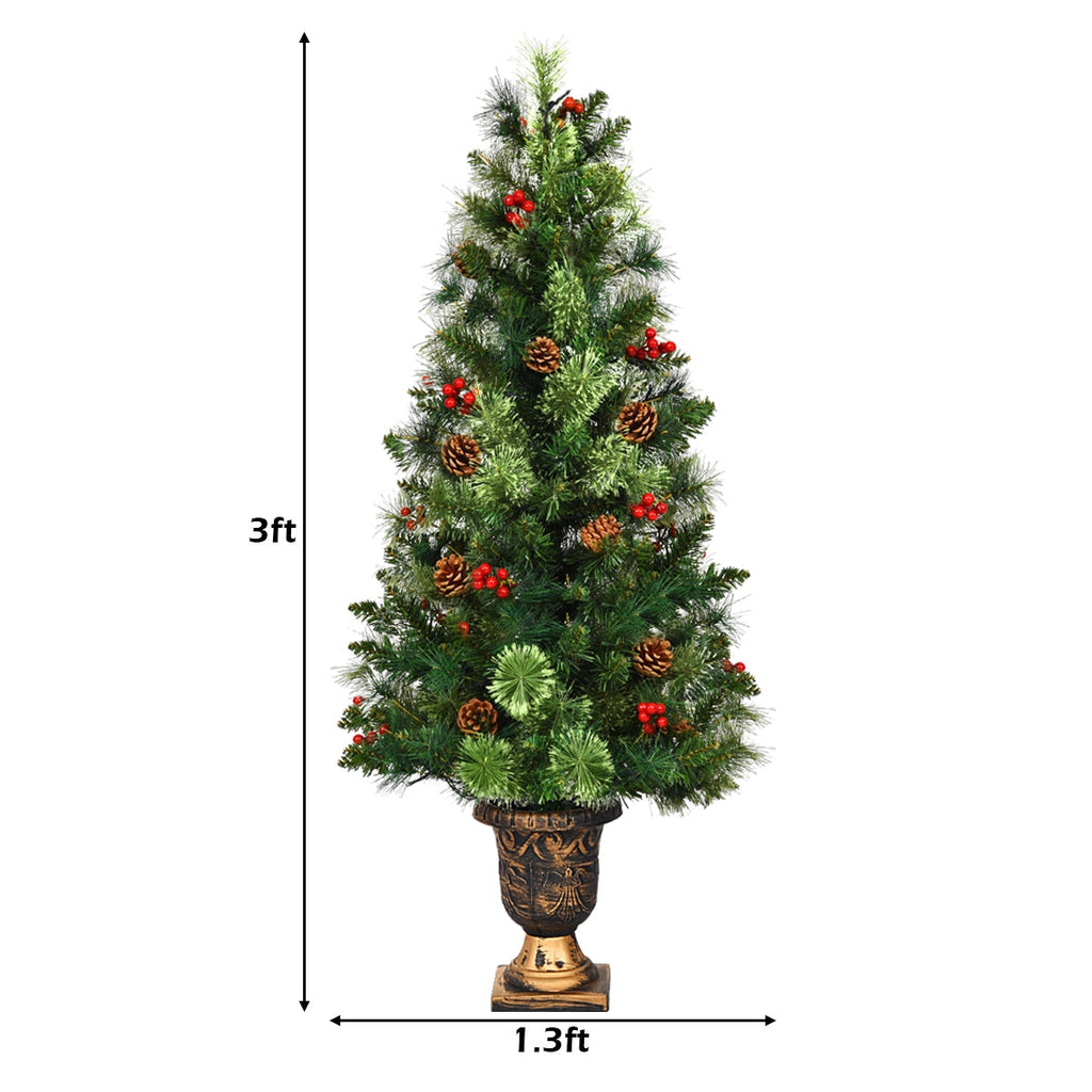 LED Christmas Tree with Red Berries Pine Cones