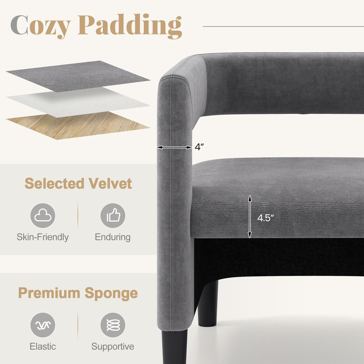 Comfy Accent Armchair with Footrest-Gray