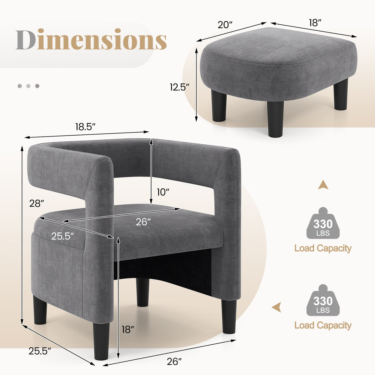 Comfy Accent Armchair with Footrest-Gray