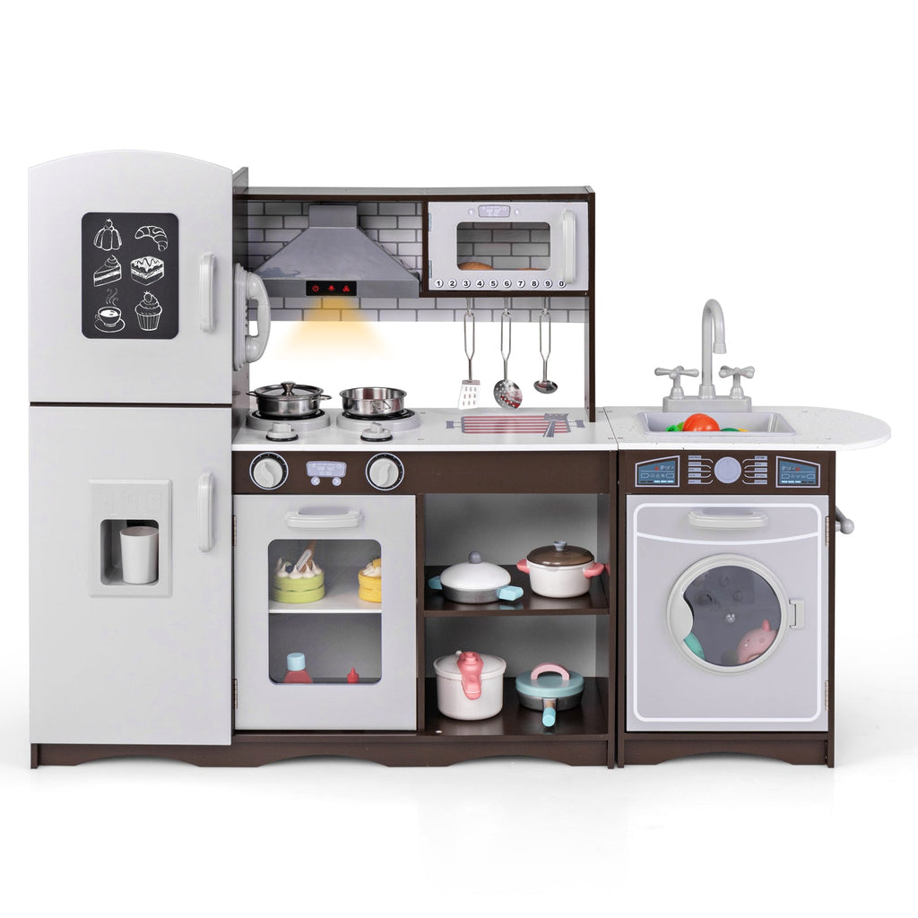 Corner Toy Kitchen Set with Light with Sounds Interactive-Dark Brown