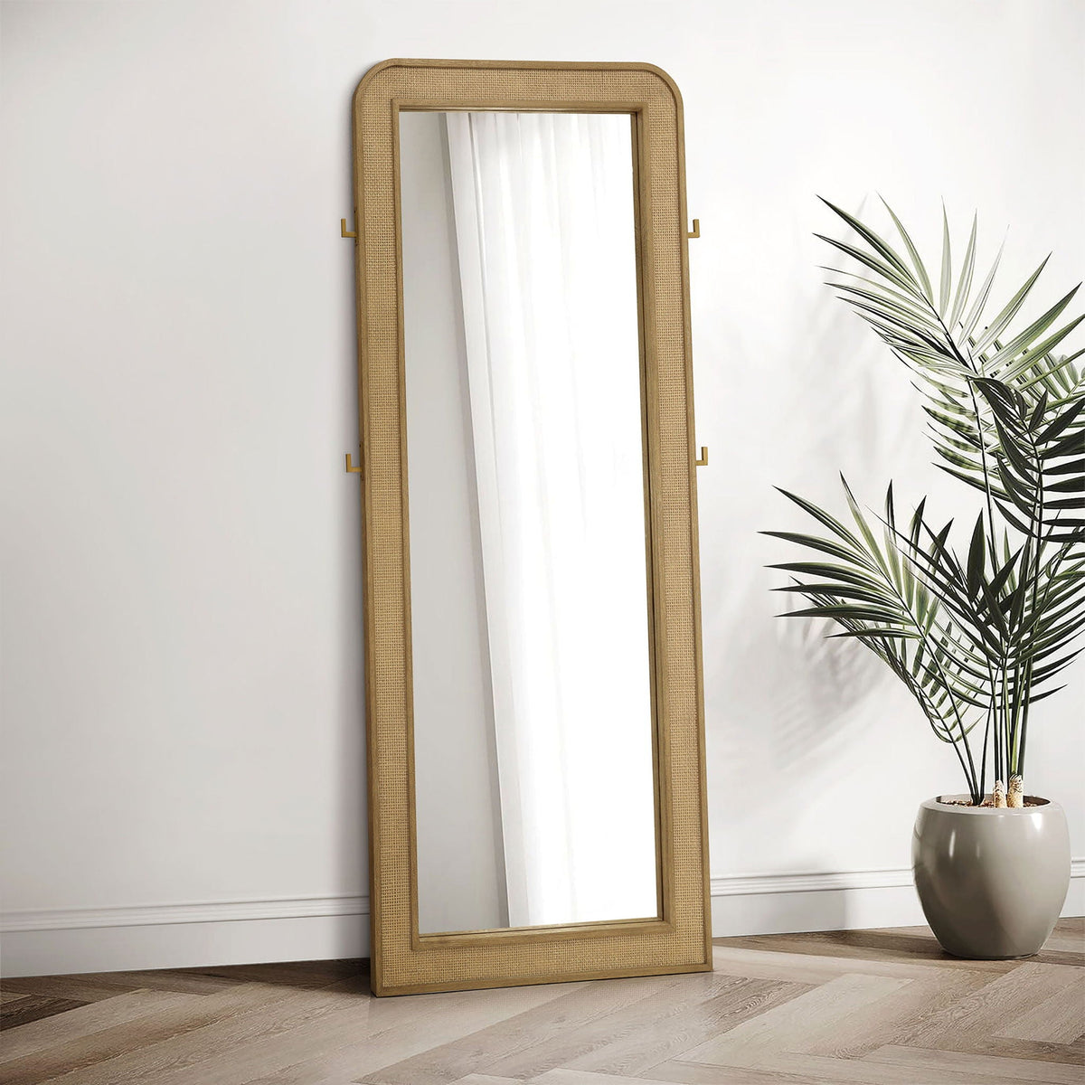 Arini Cane Weave Full Length Standing Floor Mirror Sand Wash