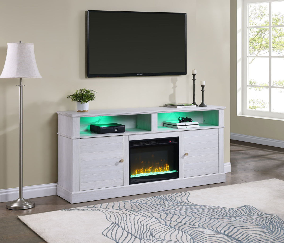 Terra - TV Stand Console With Fireplace - White Walnut