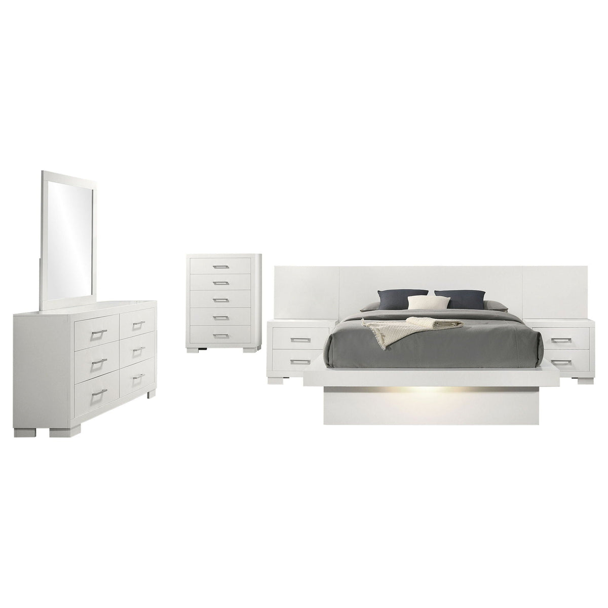 Jessica 6-piece Eastern King LED Bedroom Set Snow White