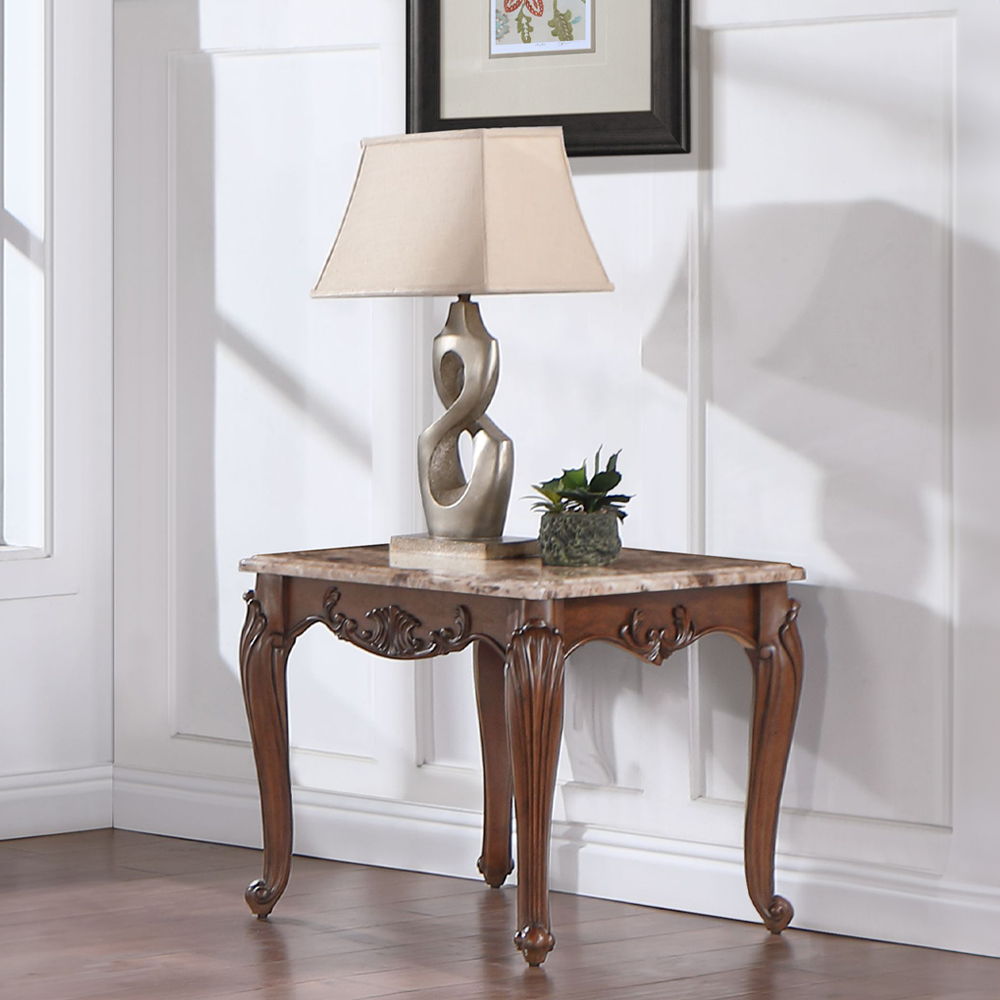 Nayla - End Table - Natural Marble Top & Cherry