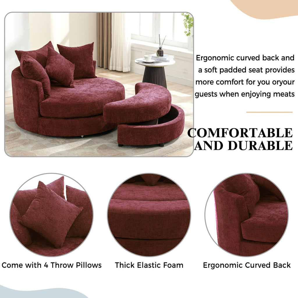 360° Swivel Accent Barrel Chair With Storage Ottoman & 4 Pillows, Modern Leisure Chair Round Accent For Living Room