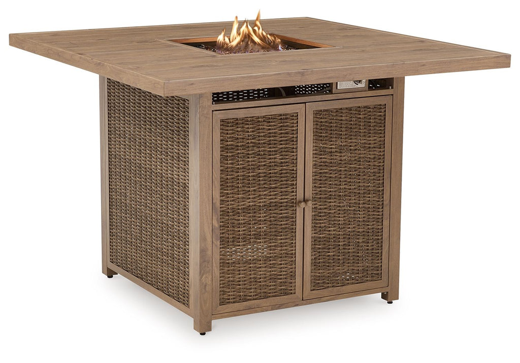 Walton Bridge - Square Bar Table With Fire Pit - Driftwood